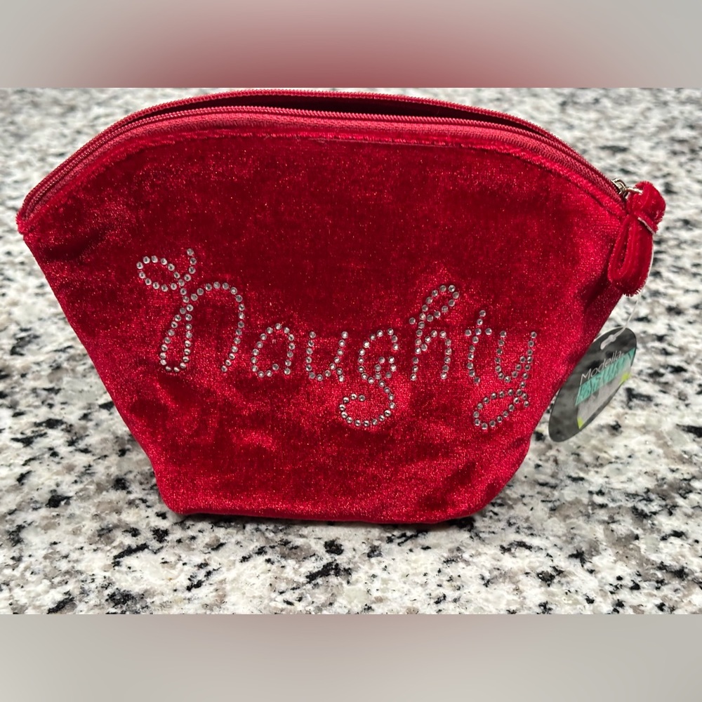 Red Velvet Pouch with Rhinestone Design